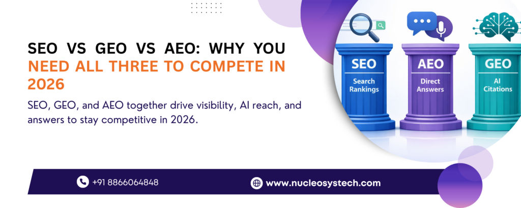 SEO vs GEO vs AEO pillers baner