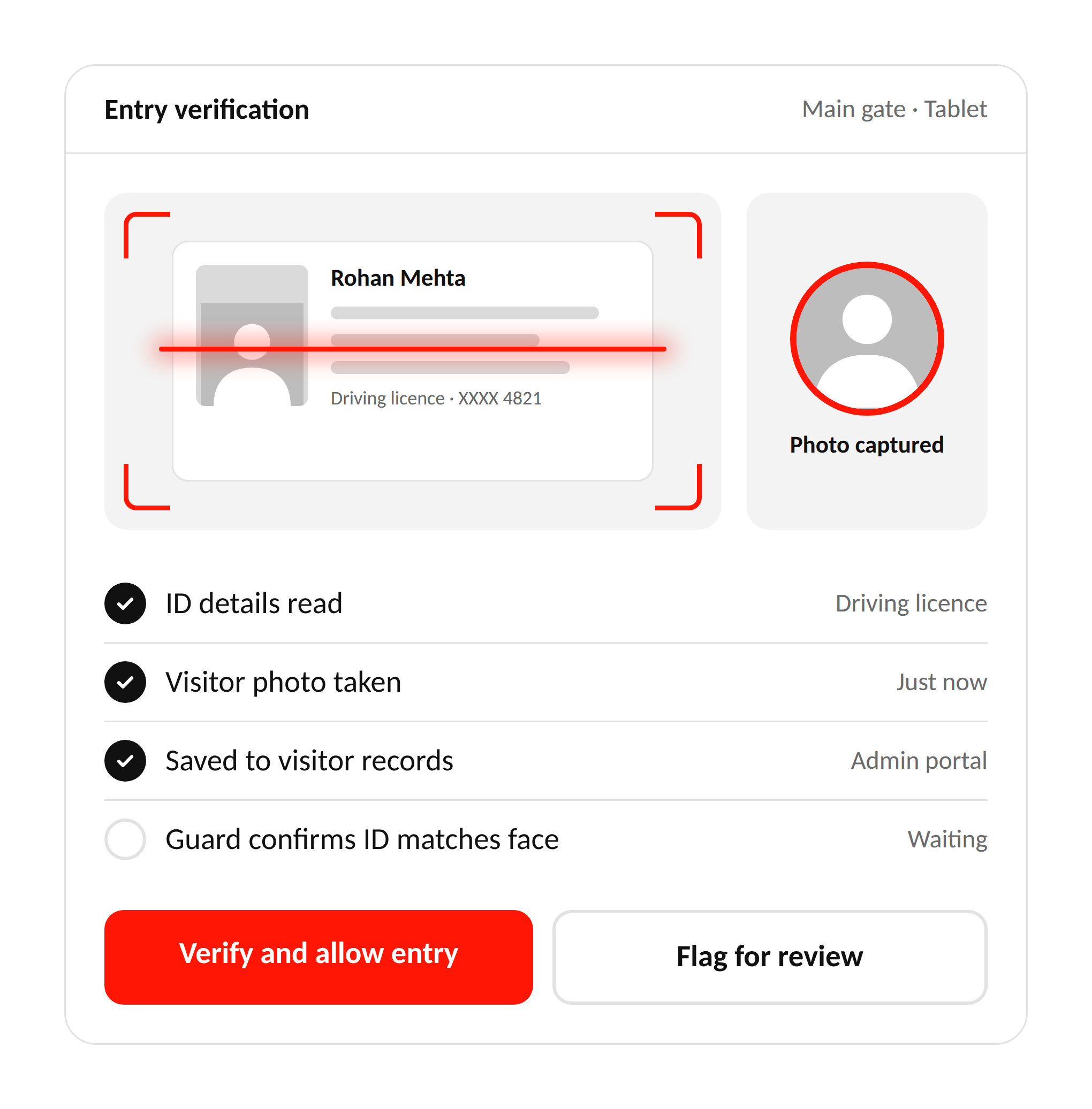 Entry verification minimal red